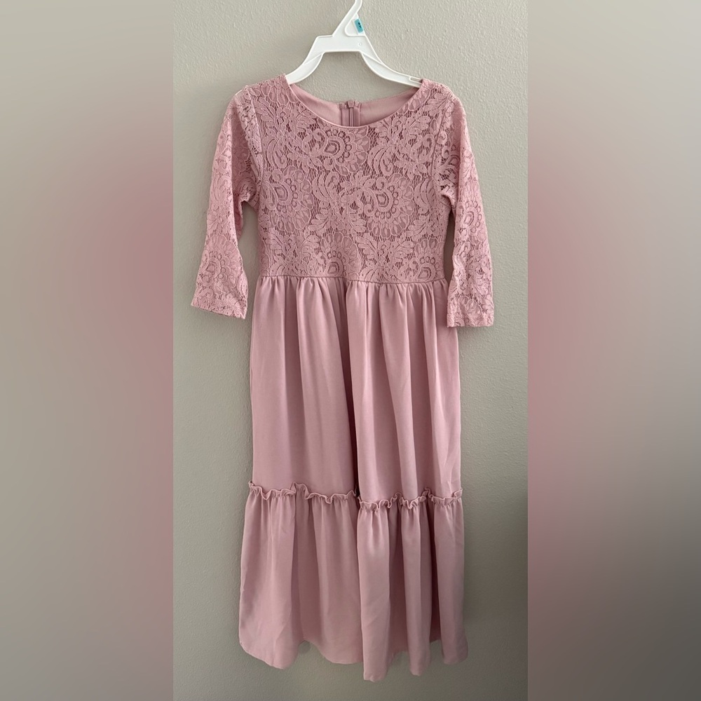 Pink Lace Long Sleeve Dress. Girls size S